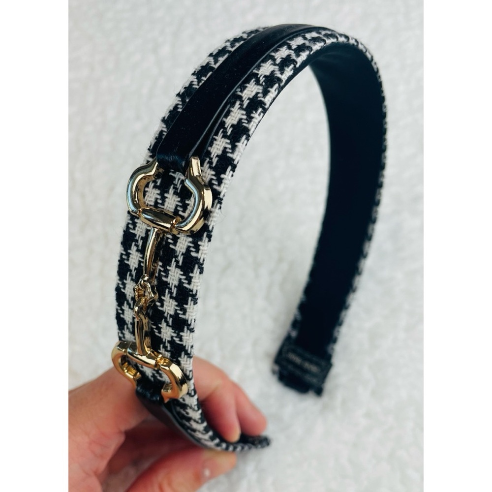 (NWOT) Handmade Black/White/Gold Houndstooth Horse Bit Headband - Picture 9 of 12